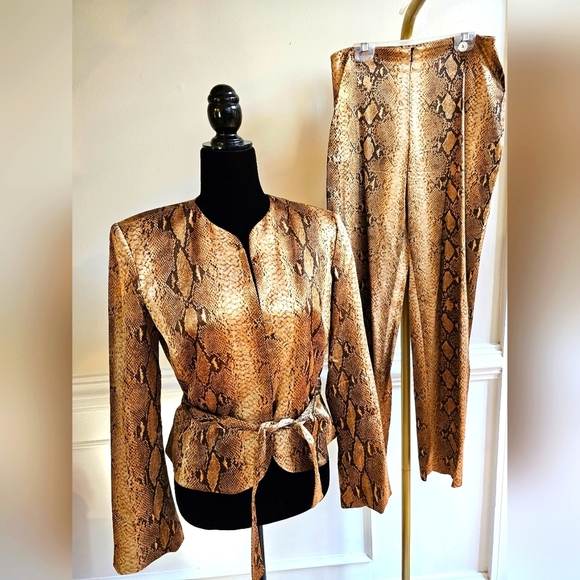 Rare Vintage Cache Women's 3 Piece Set - Jacket/Tank/Pants Pant Suit Snake Skin - Picture 1 of 16